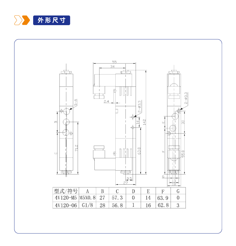 4V120二位五通管接式换向阀