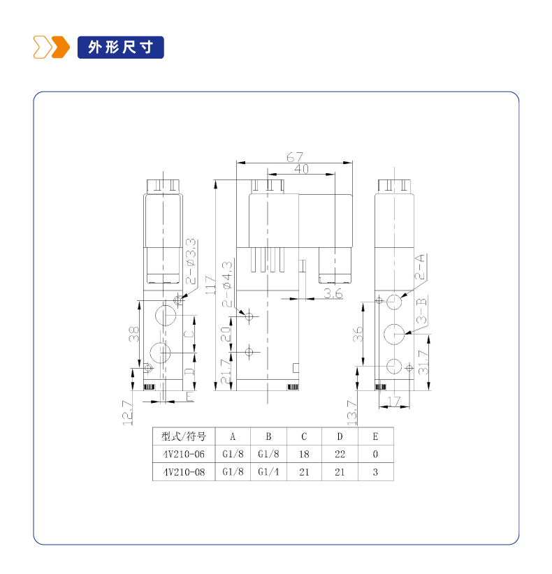 4V210二位五通管接式换向阀