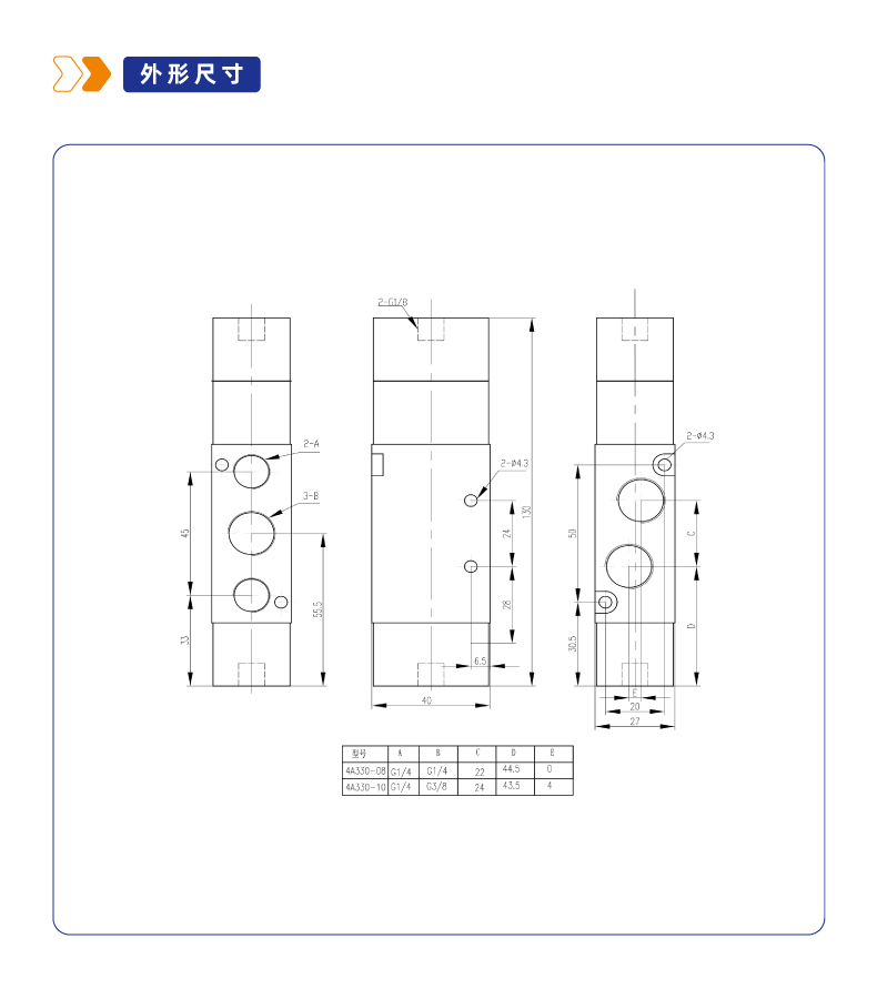 4A330三位五通管接式气控阀